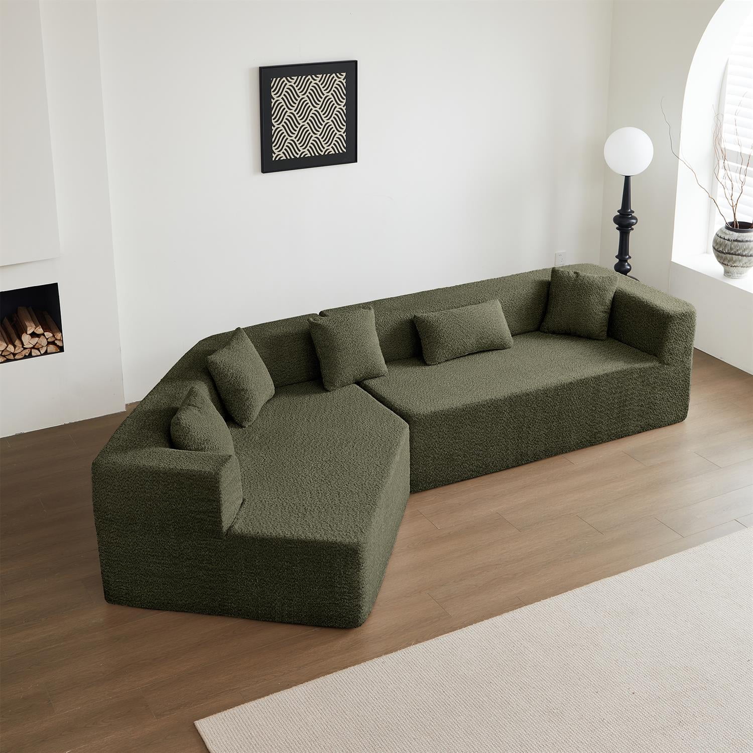 Demi Bonn 127.5" Sectional Cloud Sofa with Deep Seat, Comfortable Large Couch for Living Room Furniture, No Assembly Required, Green