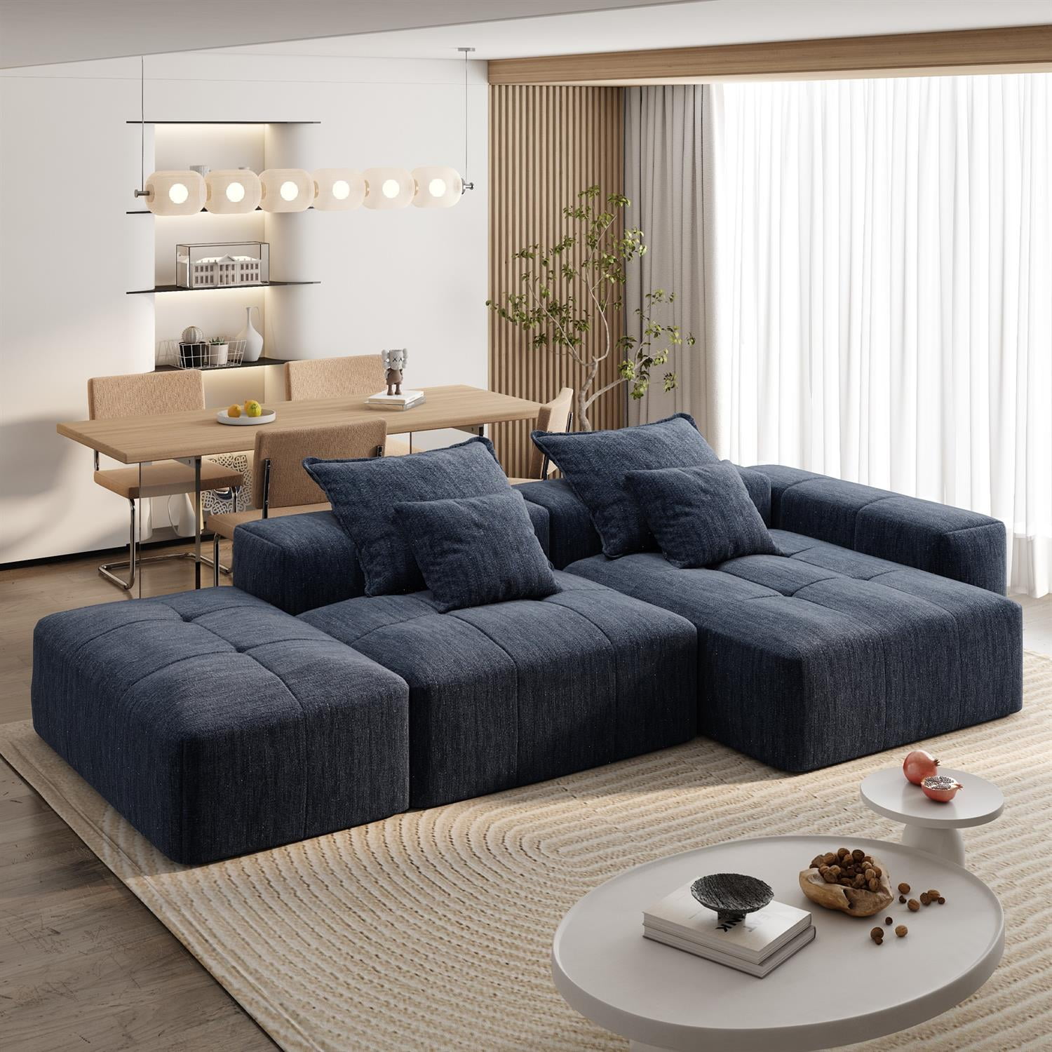 Demi Bonn 127" Modern Oversized Modular Sectional Sofa Set with 4 Pillows, Ottoman, Soft Chenille Fabric DIY Tufted Couch for Living Room, No Assembly Needed, Blue