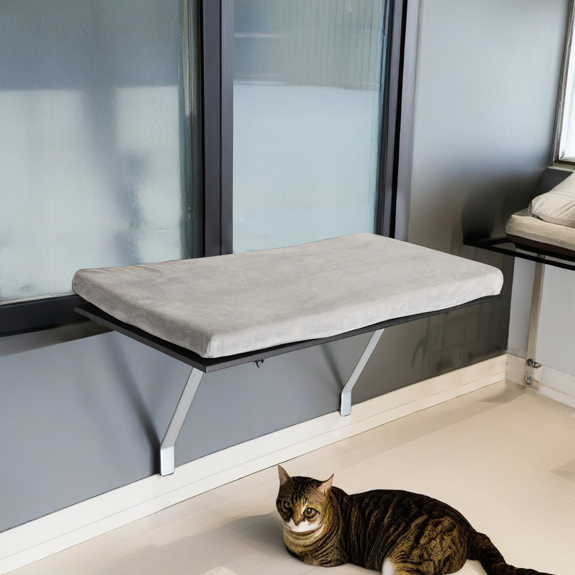 Kadyn 14" Cat Window Seat Wall Perch, Cat Hammock for Window Cat Bed Shelves, Kitty Sill Cat Accessories, Gray