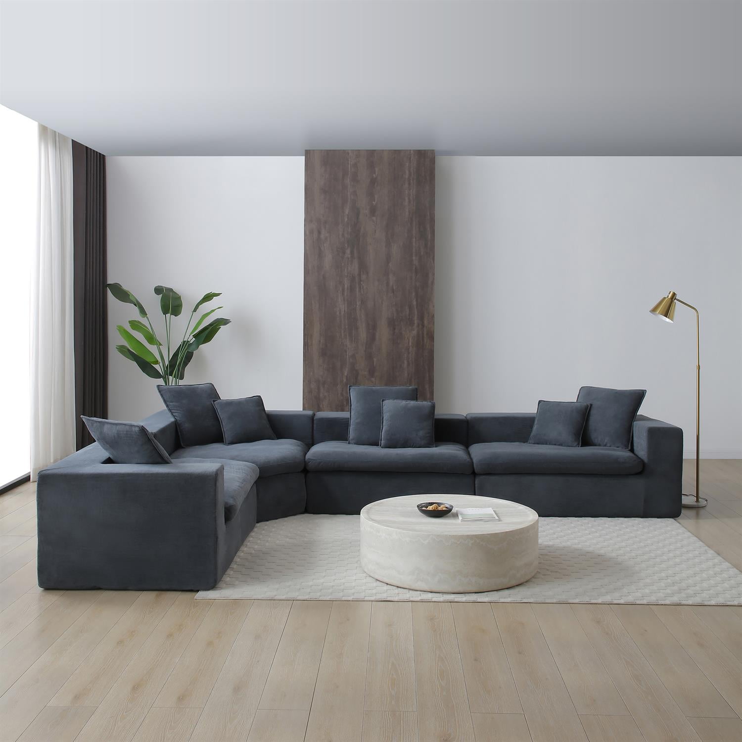 Demi Bonn 149" Cloud Sectional Sofa with L-Shape Chaise, Modern Deep Seat Modular Couch, Velvet Upholstered for Living Room or Bedroom, No Assembly Needed, Gray