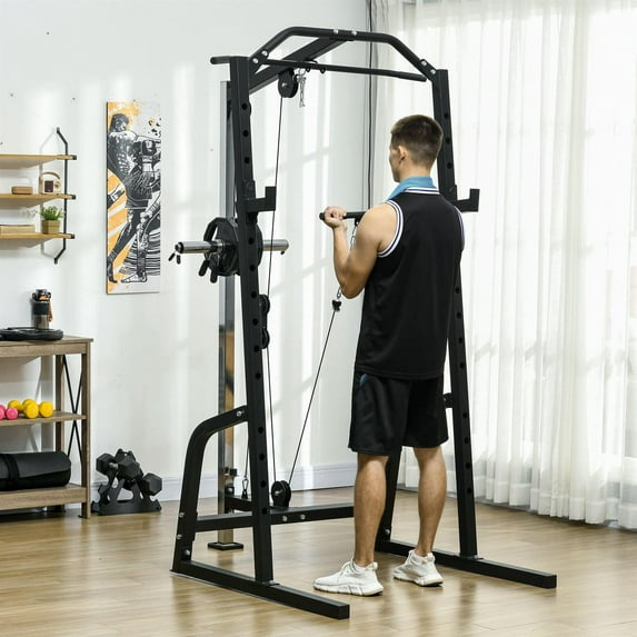 Demi Bonn 15-Level Squat Rack Power Cage - Multi-Function Power Rack with Cable Pulley, Pull Up & Push Up Stand,Black