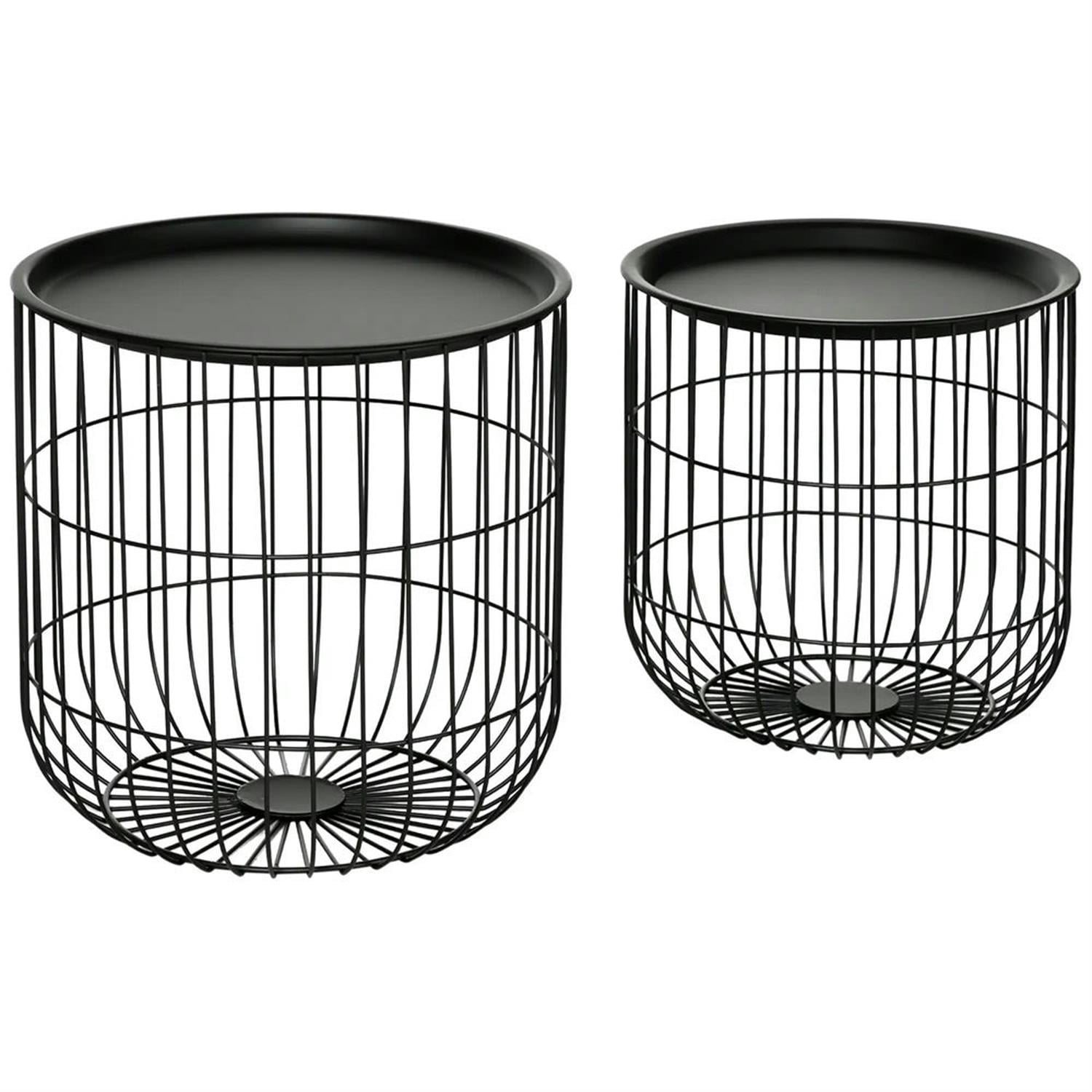 Demi Bonn 15" Nesting Coffee Tables with Steel Wire Basket & Removable Top, Living Room Home Decor for Patio and Garden, Black