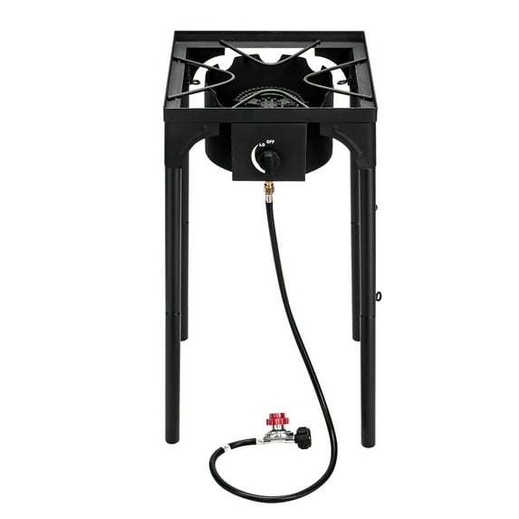Demi Bonn 15" Outdoor Single Burner Gas Stove with Portable Iron Construction, High Pressure Propane, Cooking Burner for Camping, Black