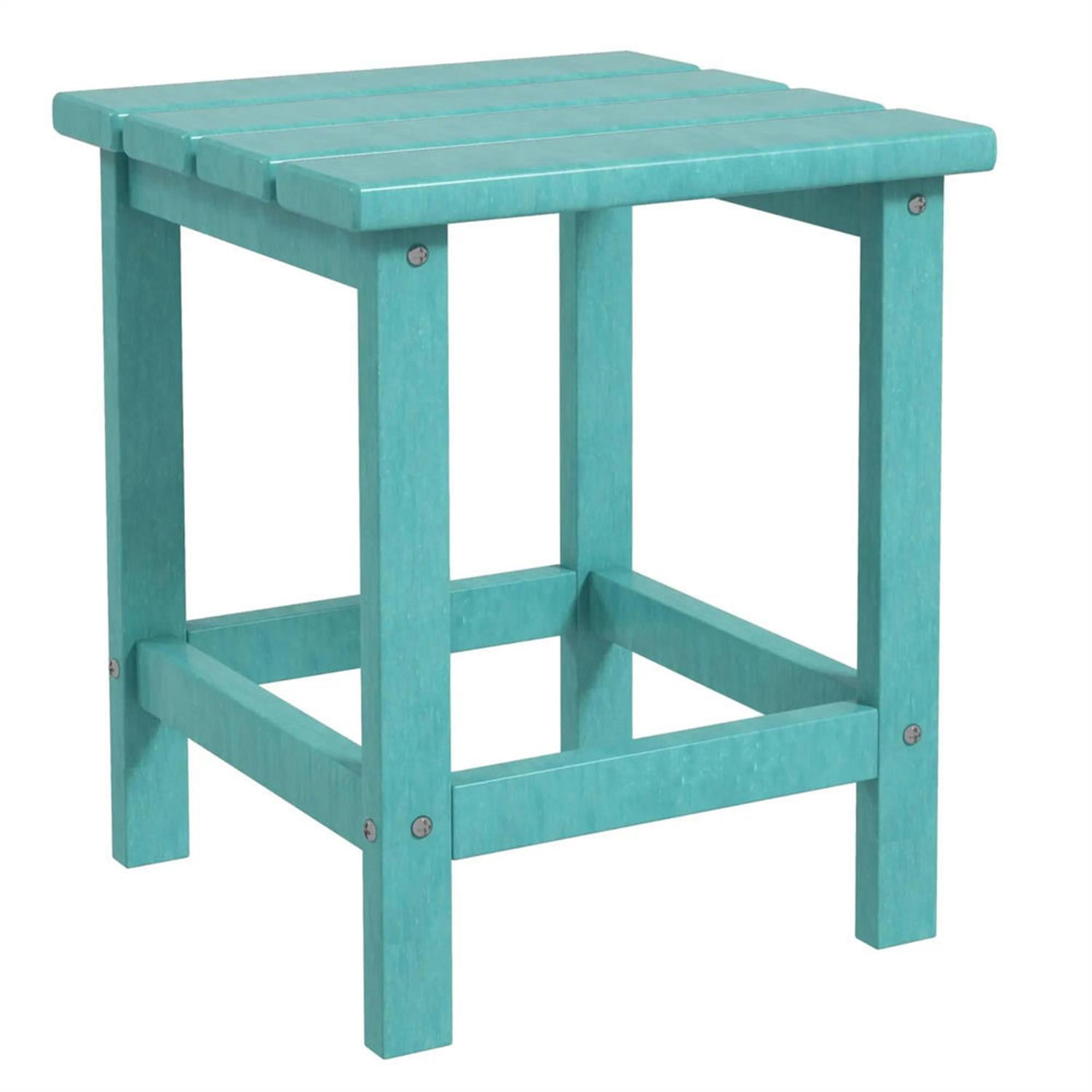Demi Bonn 15" Square Outdoor End Table, HDPE Plastic Tea Table with Adirondack Chair Compatibility for Backyard & Lawn, Green