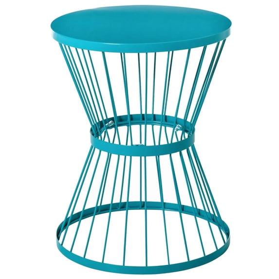 Demi Bonn 15" Steel Outdoor Side Table, Hourglass Design End Table for Patio & Indoor Use, Garden Accent Table, Blue