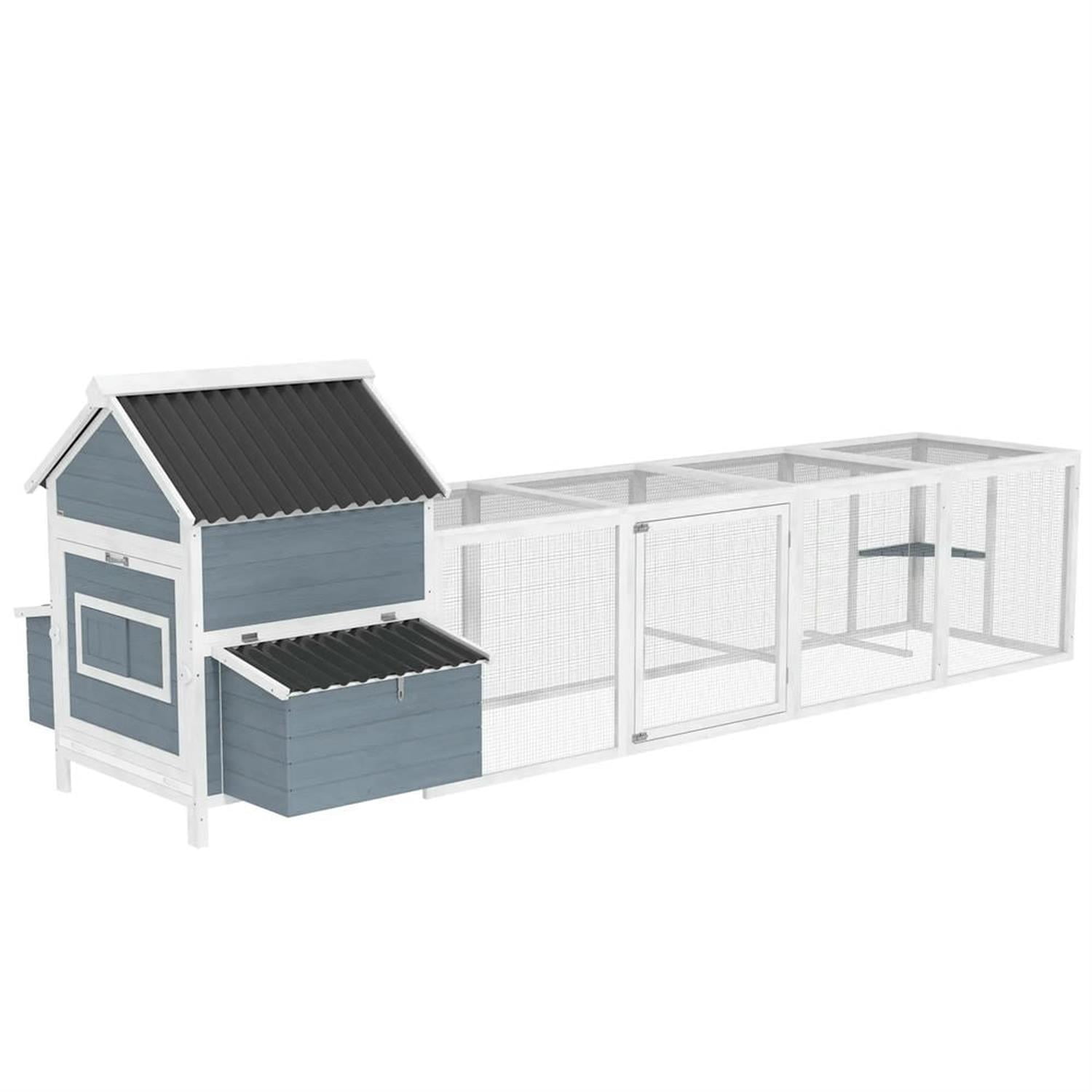 Pefilos 156" Outdoor Large Wooden Chicken Coop with Nesting Box, Runs, Farm Hen House 10-15 Hens, Weatherproof Pet House for Rabbits, Poultry, Gray