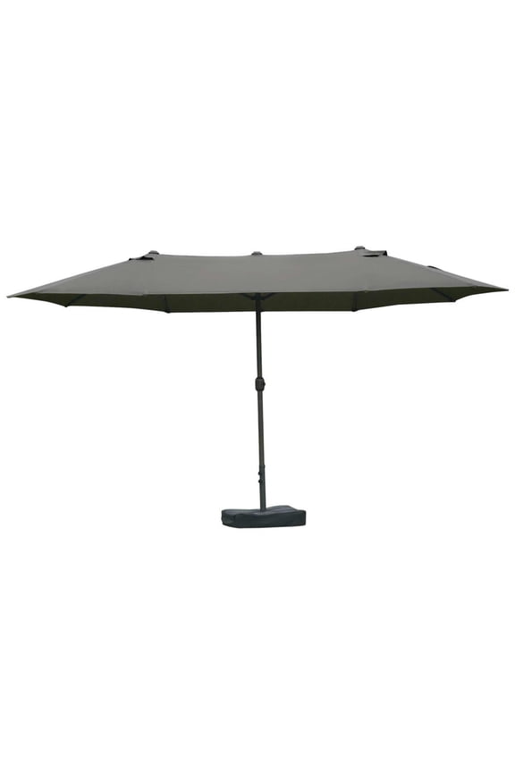 15ft Steel Rectangular Outdoor Patio Umbrella with Base, Double-Sided Market Shade, UV Protection for Deck Pool, Gray