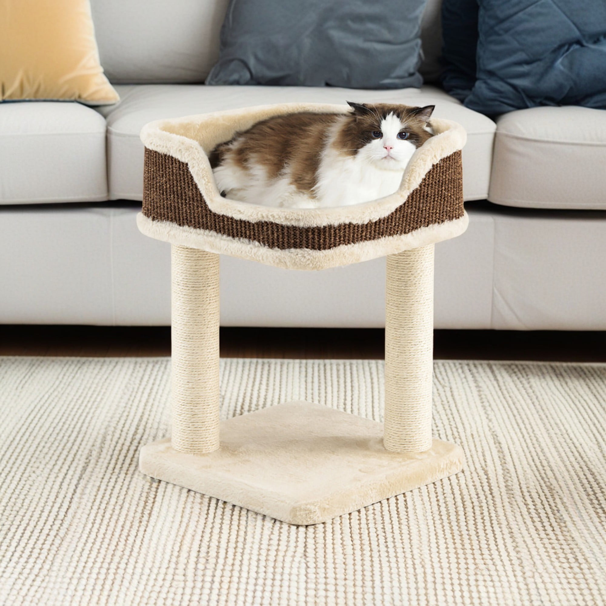 resenkos 16" Multi-Level Cat Tree with Scratching Posts and Large Plush Perch, Cat Climbing Tree Tower for Indoor Cats, Beige