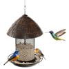 Kadyn 17" Metal Hanging Bird Feeder with Perch and Drain Holes, Squirrel-proof Wild Bird Feeder for Outdoors, Gray