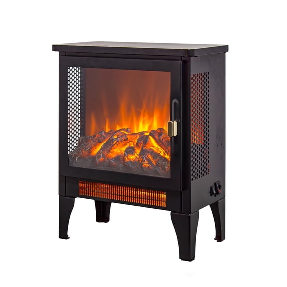 Demi Bonn 17 inch Freestanding Electric Fireplace Stove Heater, 3D Flame Effect, Antique Black