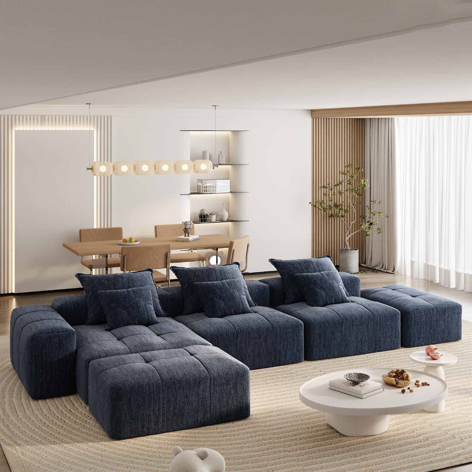 Demi Bonn 170" Oversized Modular Sofa with 6 Pillows Included, Sparkling Chenille Fabric DIY Tufted Sectional Couch for Living Room, No Assembly Needed, Blue