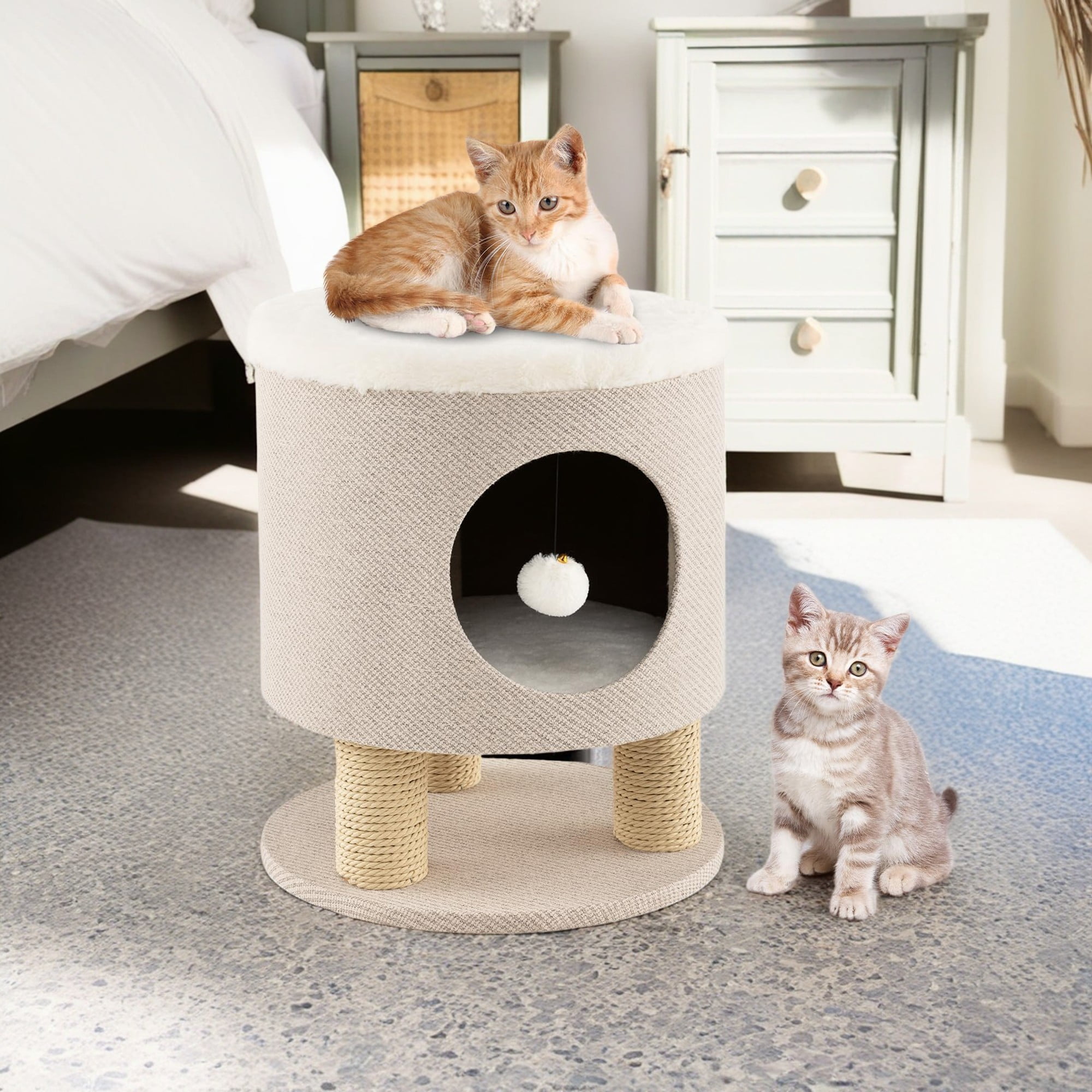 Kadyn 18" 3-in-1 Cat Cave Bed, Cat House for Indoor Cats, Cat Condo Modern Cat Nest Cute Prevents Furniture Damage Cat Shelter, Beige