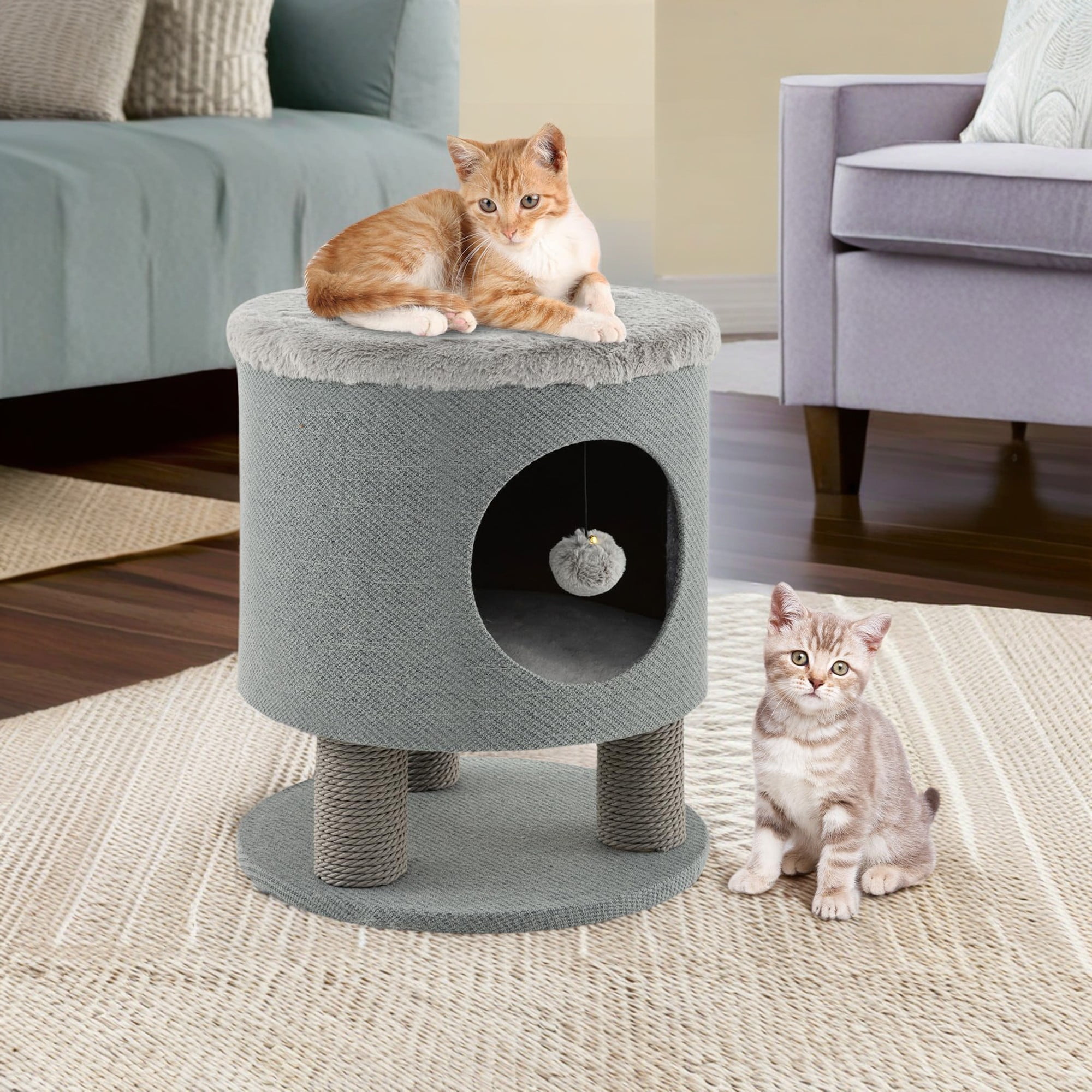 Kadyn 18" 3-in-1 Cat Cave Bed, Cat House for Indoor Cats, Cat Condo Modern Cat Nest Cute Prevents Furniture Damage Cat Shelter, Gray