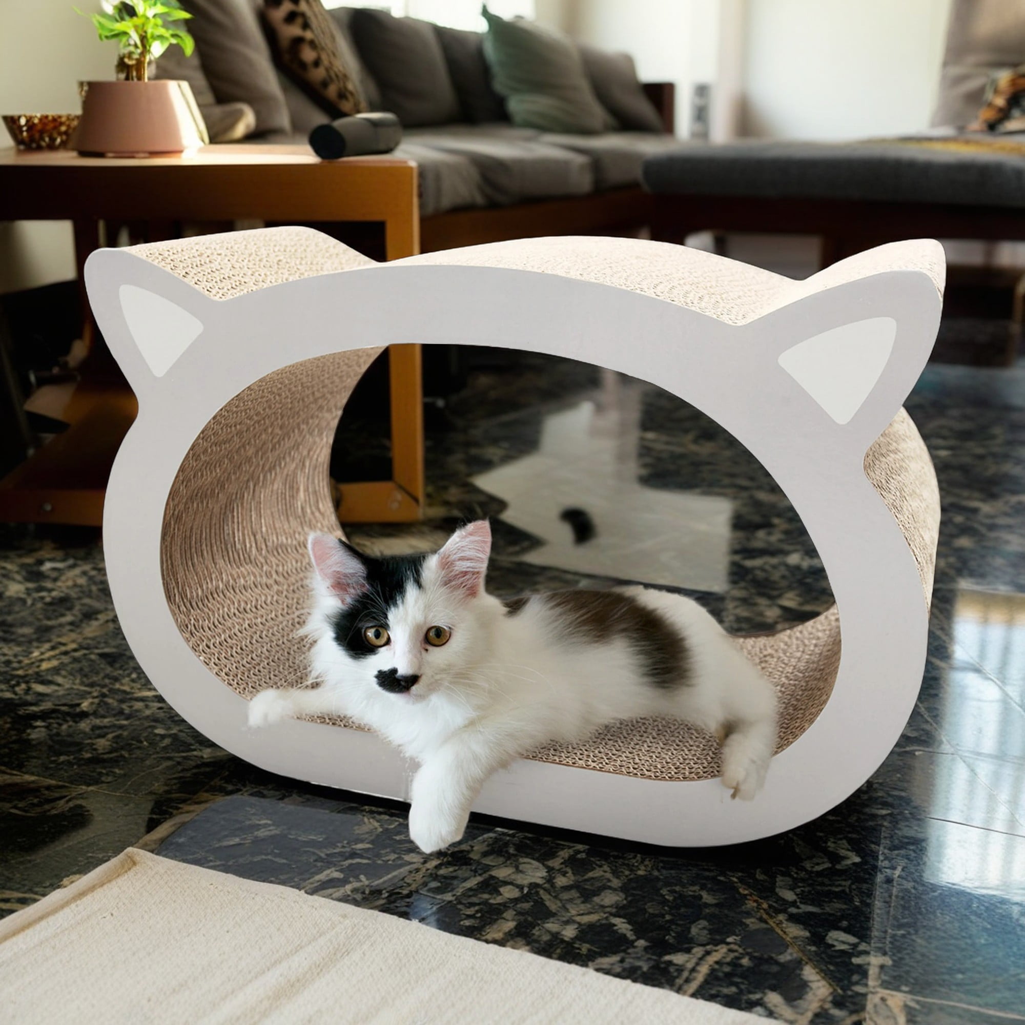 resenkos 18" Cat Scratching Pads Cardboard for Adult Cat, Cat Scratcher Lounge, Cat Scratch Bed with Catnip, Beige