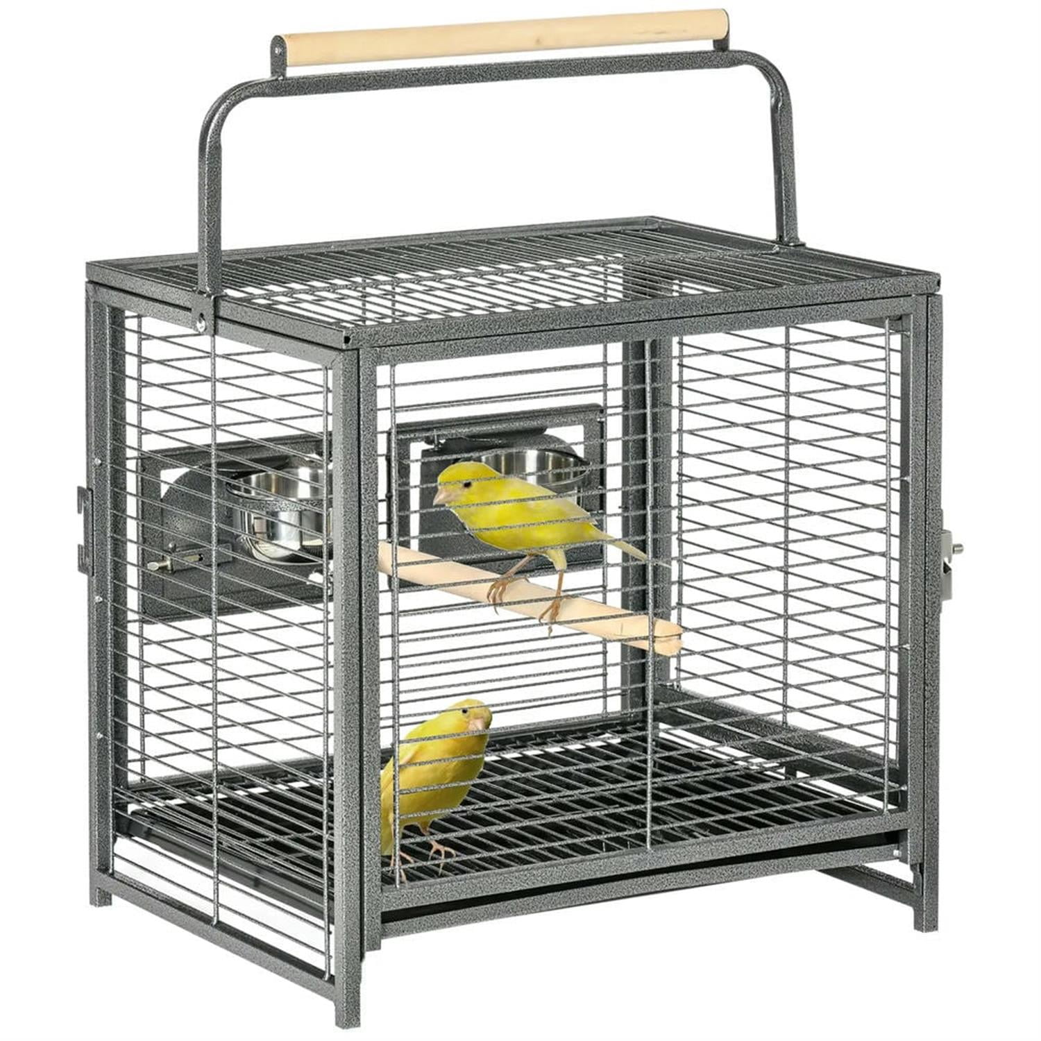 Kadyn 18" Heavy Duty Travel Bird Cage Carrier with Handle Perch for Parrots Conures Lovebird Cockatiel Parakeets, Black
