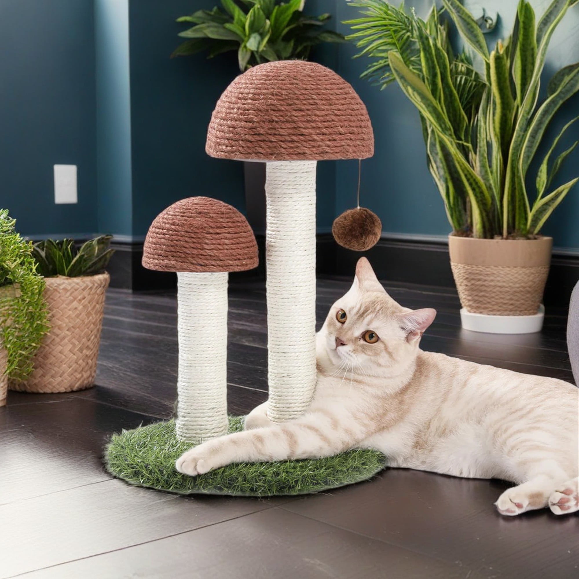 Kadyn 18" Mushroom Style Cat Scratching Post for Kitty, Natural Sisal Cat Tree for Indoor Cats, Kittens and Small Cat Interactive Toys, Brown