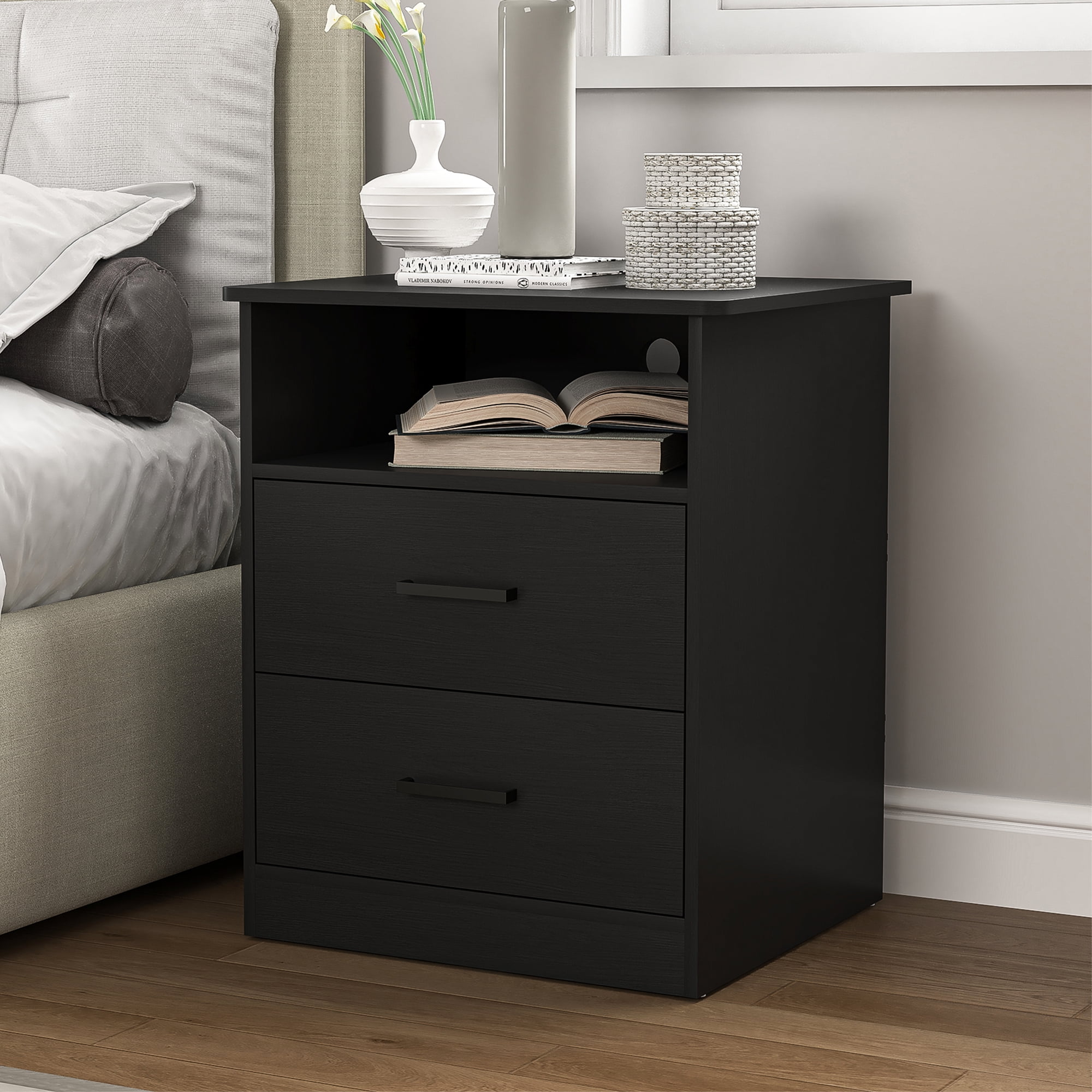 Demi Bonn 18" Side Table with Fast Charging Station USB C Cable Fast Charging, End Table Nightstand with Drawer and Shelf for Bedroom, Living Room, Black