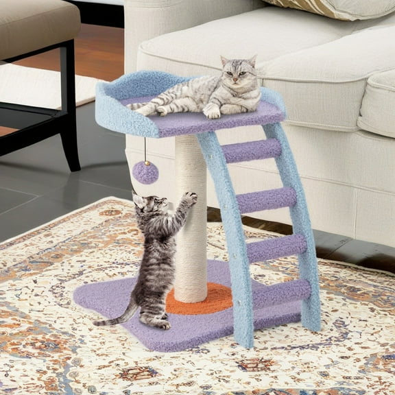 Demi Bonn 19" Cat Scratch Post with Ladder, Indoor Cat Scratching Posts, Cat Scratcher Tree Tower for Furniture, Purple