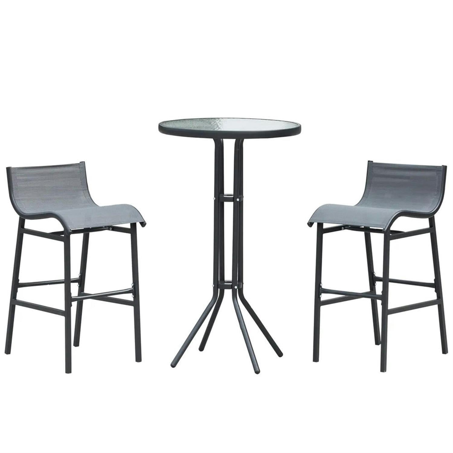 Demi Bonn 19" Round Bar Height Bistro Set for 2, Outdoor Pub Table and Chairs, Durable Build, Ideal for Small Patio and Garden, Gray