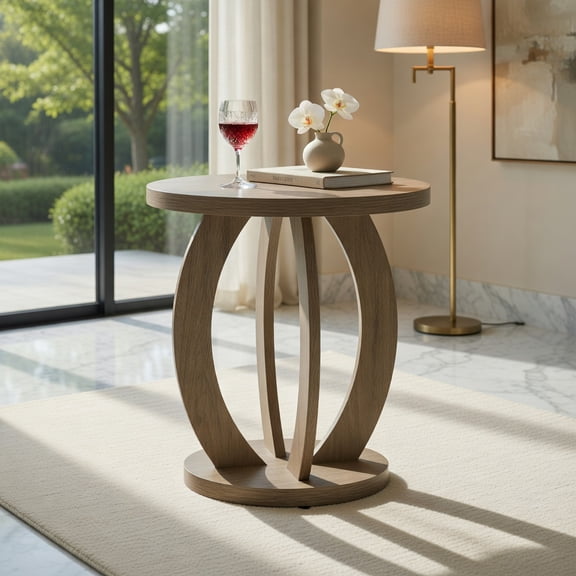Demi Bonn 19" Rustic Round End Table with Open Shelf Storage, Compact Farmhouse Side Table for Living Room, Bedroom & Small Spaces, Gray