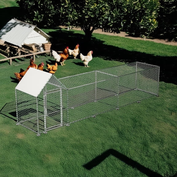 Demi Bonn 196" Large Metal Outdoor Rabbit Hutch Run, Weatherproof Roof Chicken Coop, UV Resistant, Backyard Hen House Poultry Habitat Cage, Silver