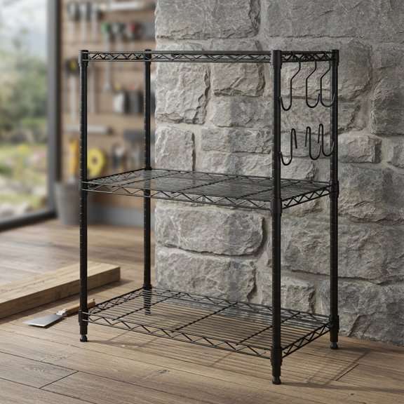 Demi Bonn 2-Pack 3-Tier Heavy-Duty Black Metal Storage Shelving Unit, 450 lb Total Capacity, Tool-Free Assembly V-Shaped Wire Racks, Black