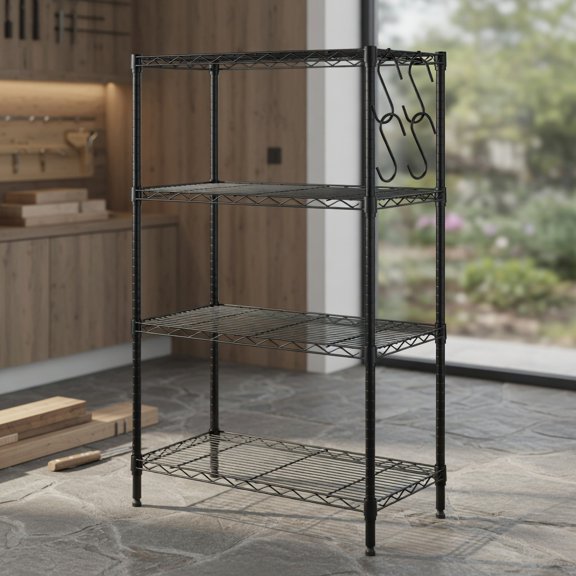 Demi Bonn 2-Pack 4-Tier Heavy-Duty Metal Storage Shelving Unit, 600 lb Total Capacity, Adjustable V-Shaped Wire Racks for Garage, Black