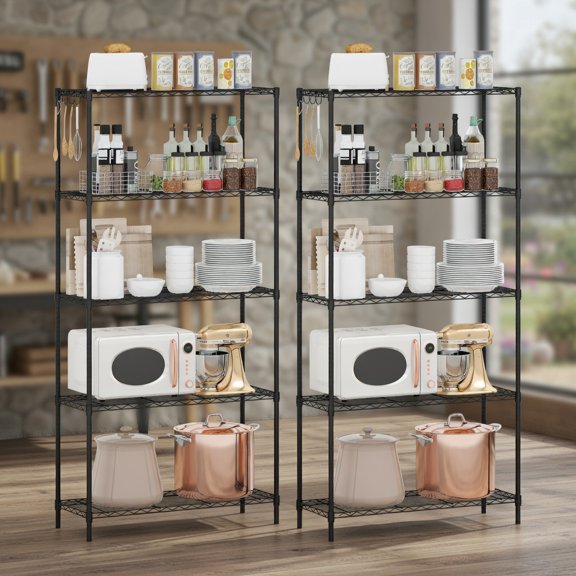 Demi Bonn 2-Pack 5-Tier Heavy-Duty Black Metal Storage Shelving Units, 1250 lbs Total Capacity Adjustable V-Shaped Wire Racks, Black