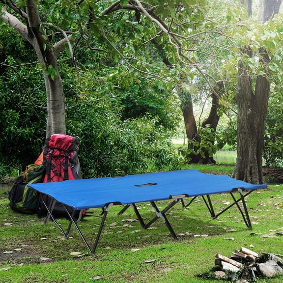 Demi Bonn 2-Person 50" Extra Wide Folding Camping Cot for Adults, Portable Elevated Camping Bed with Carry Bag for Beach Hiking, Blue
