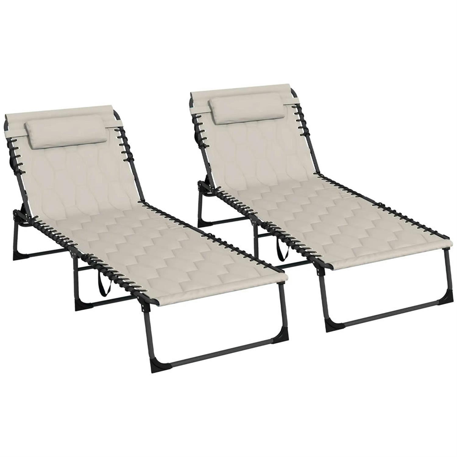 Demi Bonn 2 Piece Folding Chaise Lounge Set with Reclining Back, Portable Outdoor Patio Furniture for Beach, Yard, Beige