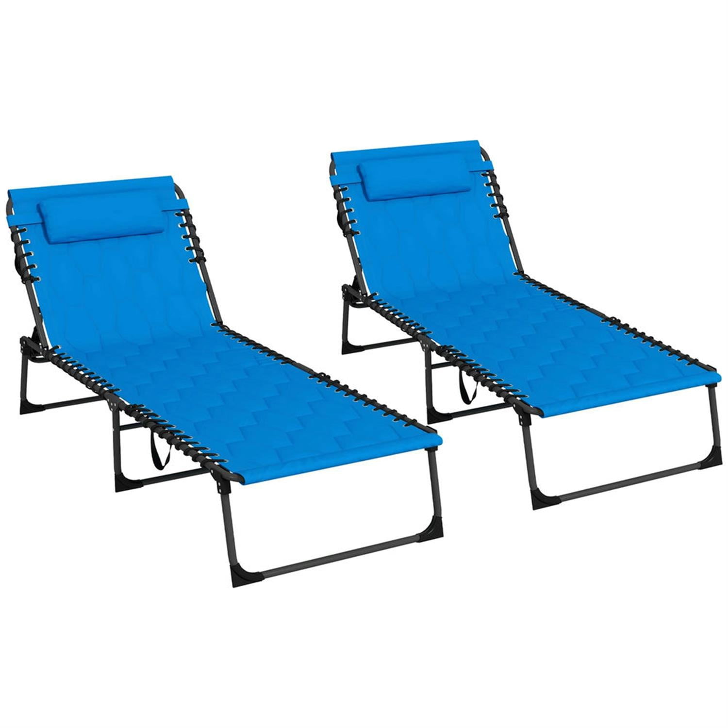 Demi Bonn 2 Piece Folding Chaise Lounge Set with Reclining Back, Portable Outdoor Patio Furniture for Beach, Yard, Blue