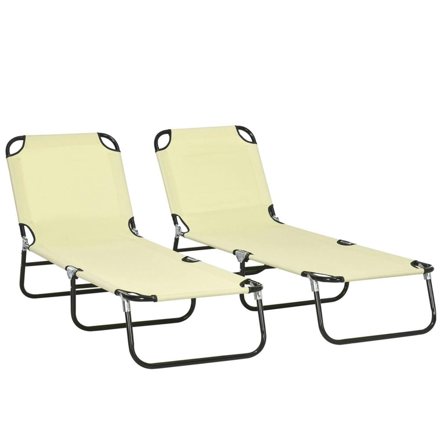 Demi Bonn 2-Piece Outdoor Collapsible Chaise Loungers with Steel Frame, 5-Position Reclining Folding Beach Chairs for Yard, Patio, Beige