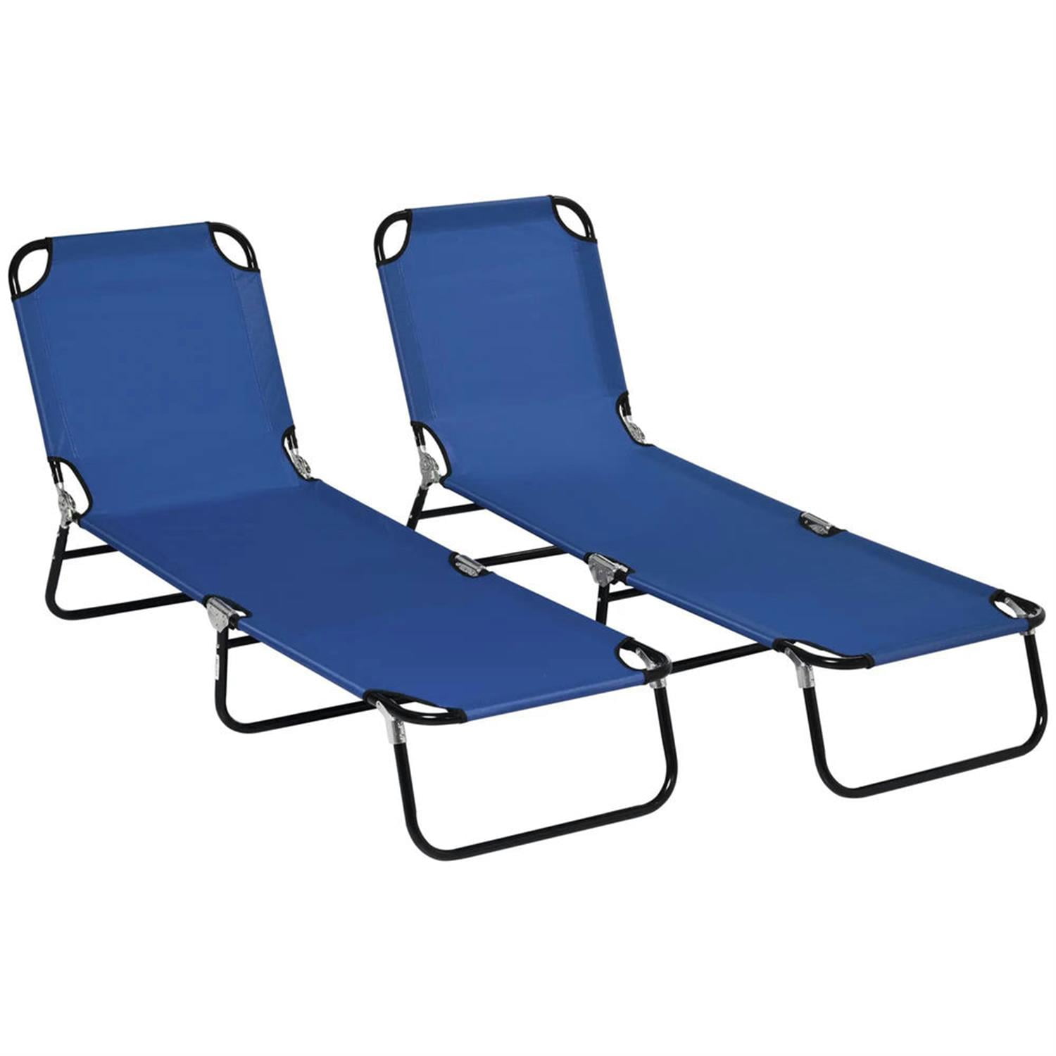 Demi Bonn 2-Piece Outdoor Collapsible Chaise Loungers with Steel Frame, 5-Position Reclining Folding Beach Chairs for Yard, Patio, Blue