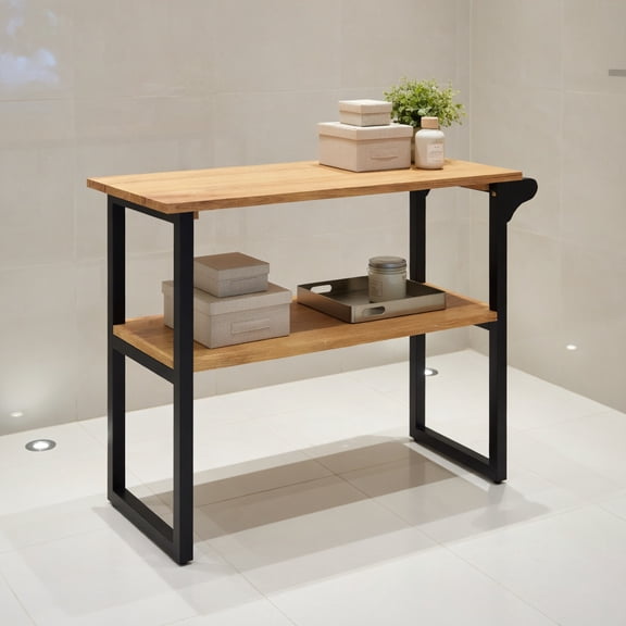 Demi Bonn 2-Tier Solid Teak Wood Bathroom Shelf, Towel Rack, Waterproof, Natural