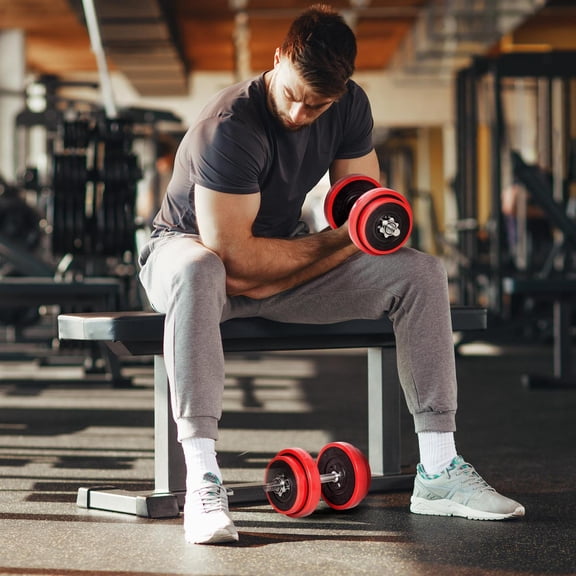 Demi Bonn 2 in 1 Adjustable Dumbbell & Barbell Set 44lbs for Home Gym Women Men Weight Lifting Training,Red Wine