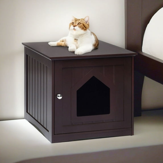 Demi Bonn 20" Cat House Covered for Indoor, Hidden Crate Litter Box Enclosure, Hooded Cats Furniture Cabinet Kitty Washroom, Brown