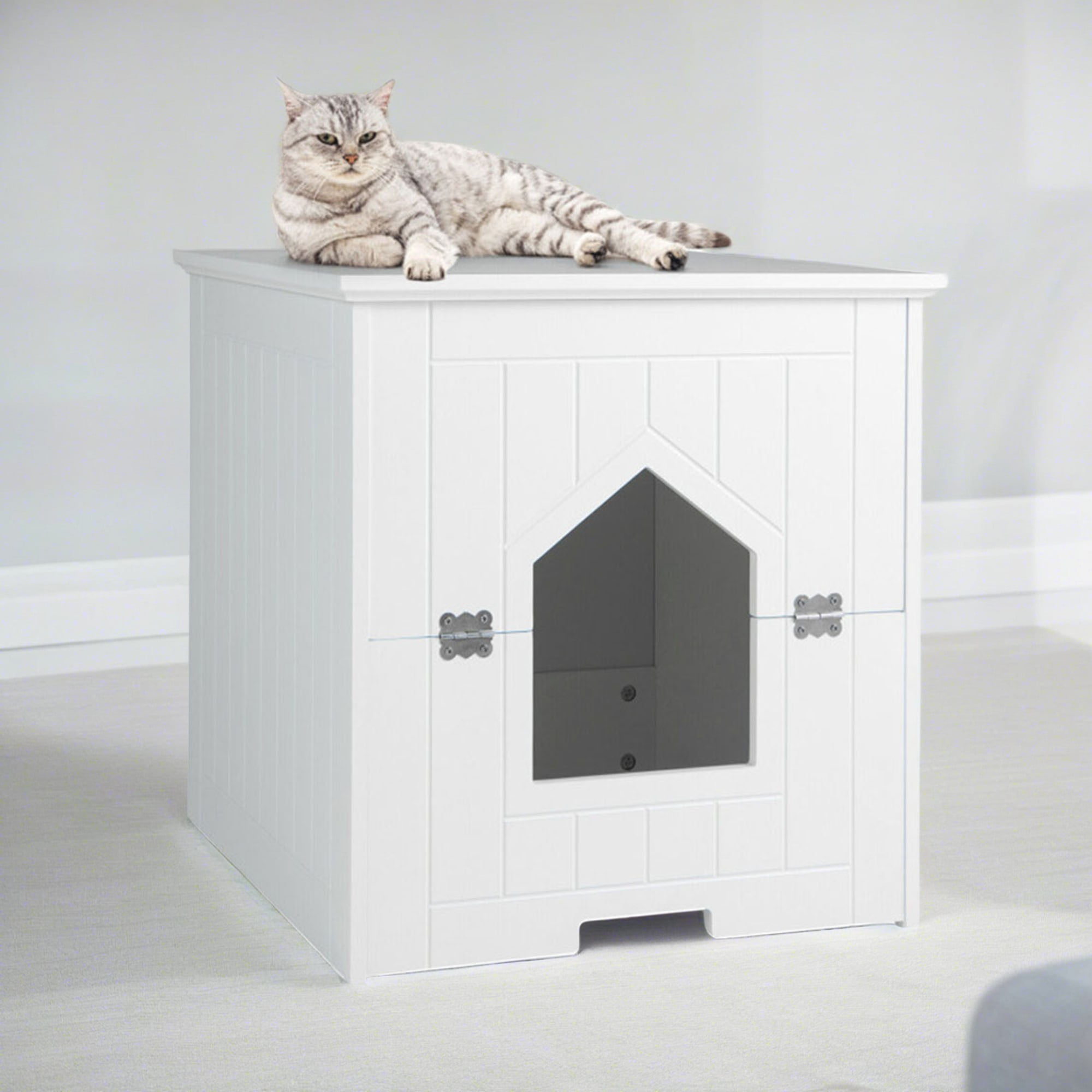 resenkos 20" Cat Litter Box Enclosed Furniture with Flip Magnetic Half Door, Cat House Covered, Indoor Cat Kitty Washroom Hidden Enclosure, White