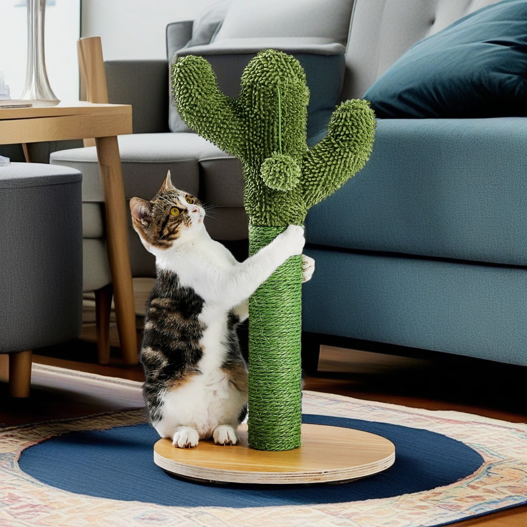 Kadyn 20" Cat Scratching Post, Cactus Cat Scratcher Kitten Scratch Post for Indoor Cats, Claw Cat Tree with Dangling Ball for Kitties, Green