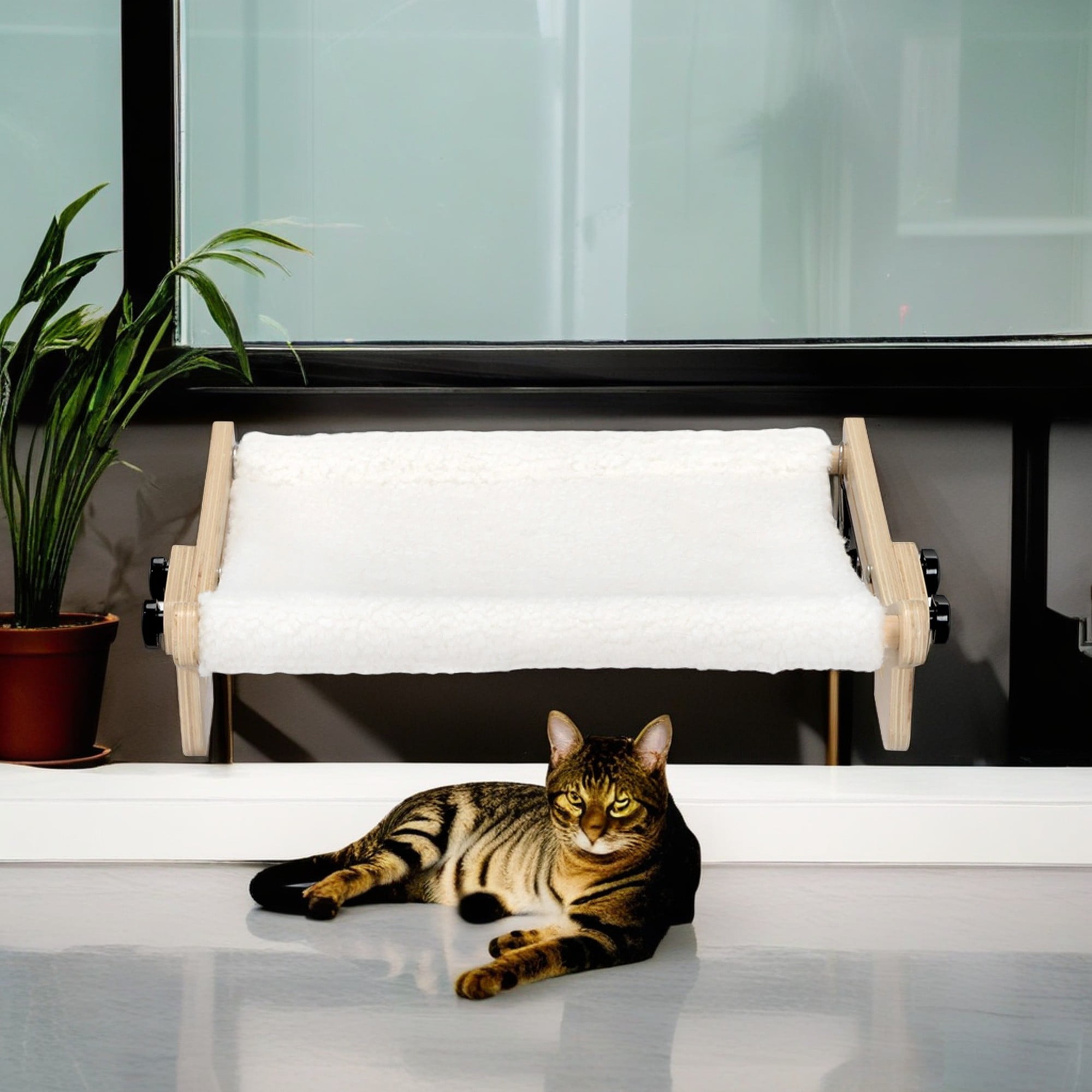 Kadyn 20" Cat Window Perch Sturdy Plush Cat Hammock Seat Cat Nest Bed Shelves Cat Shelf, Beige