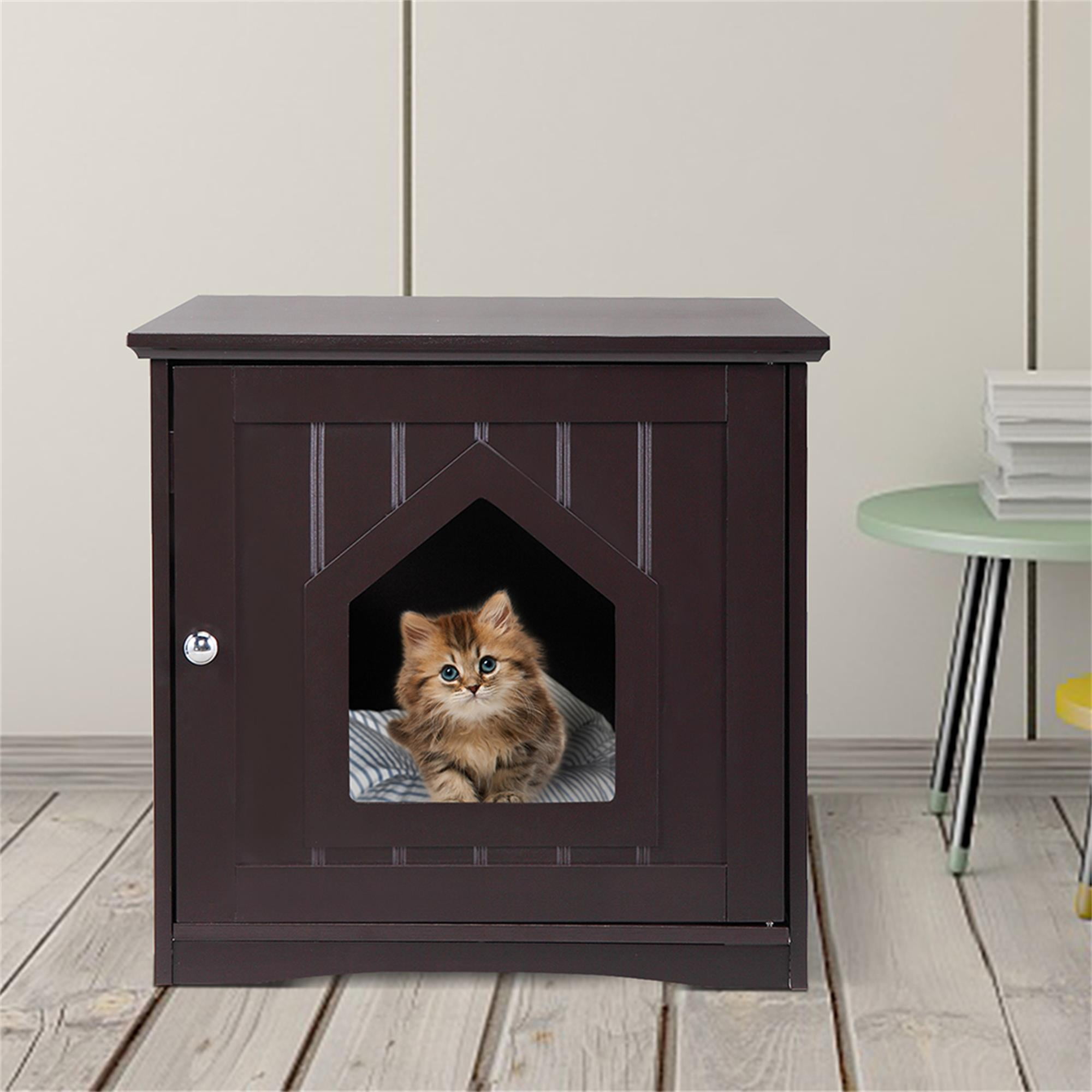 resenkos 20" Decorative Cat House and Side Table, Indoor Pet Cat Home Crate Litter Box Enclosure, Brown