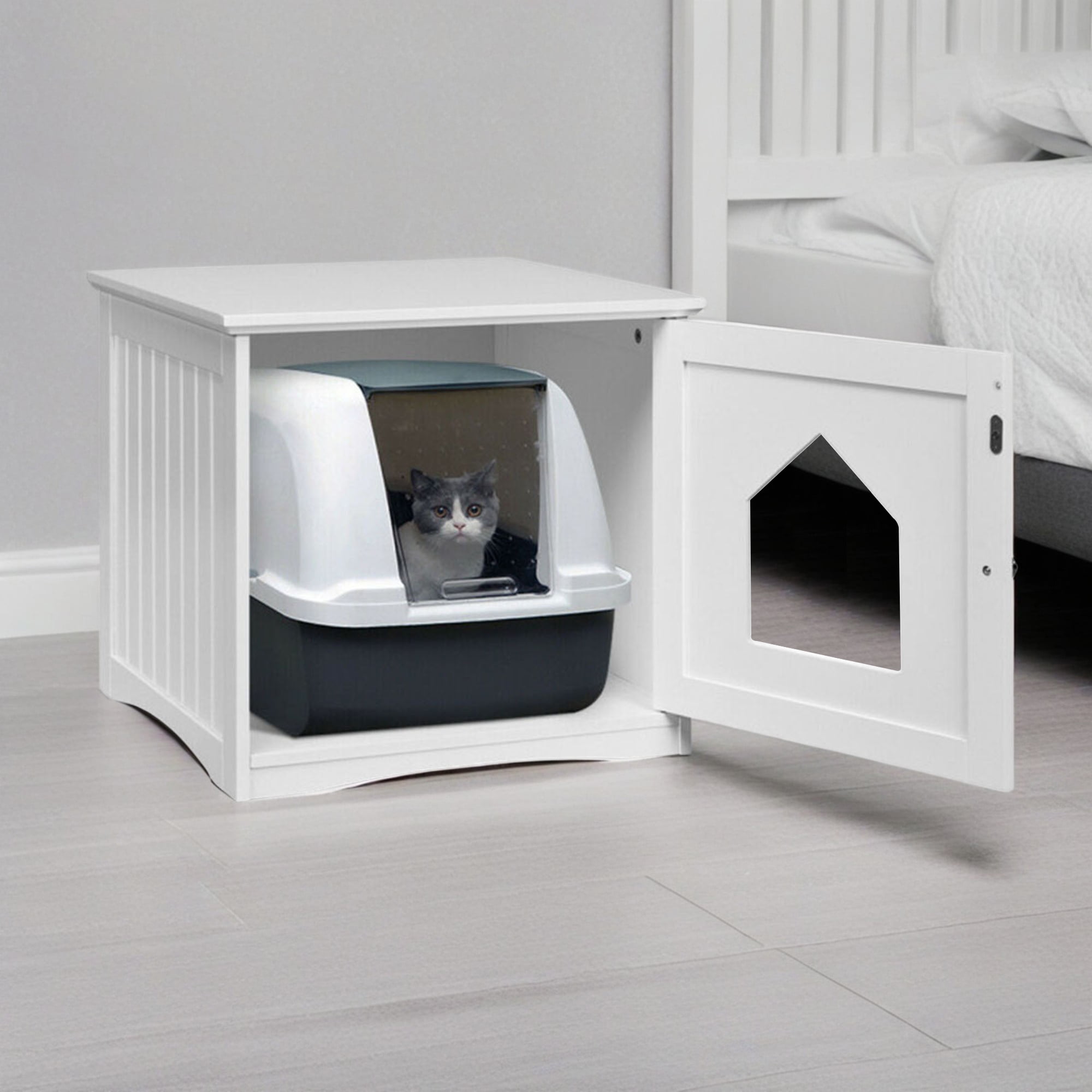 Kadyn 20" Decorative Cat House and Side Table, Indoor Pet Cat Home Crate Litter Box Enclosure, White