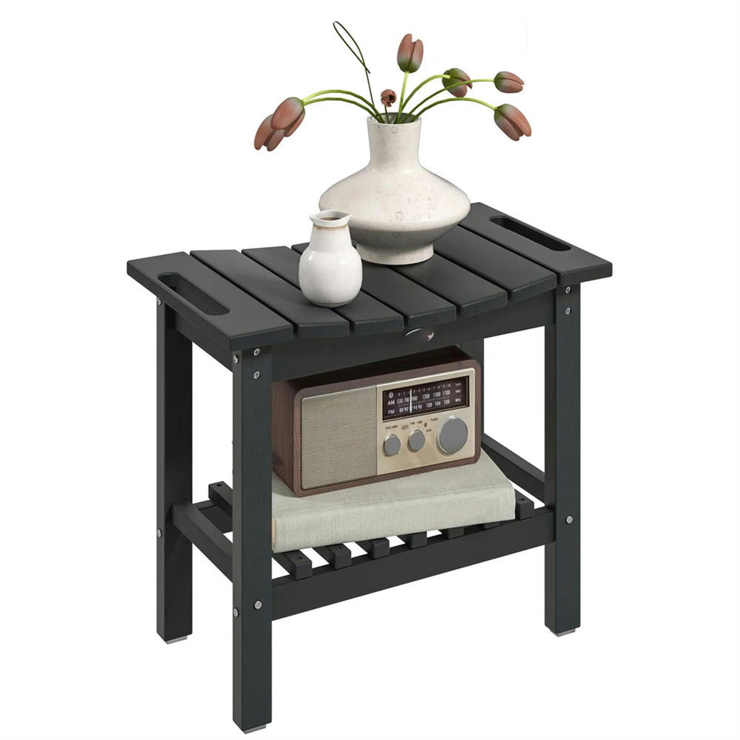 Demi Bonn 20" HDPE Shower Bench, Waterproof Stool with Handle, Storage Shelf, Non-Slip Pads, Indoor/Outdoor for Bathroom, Black