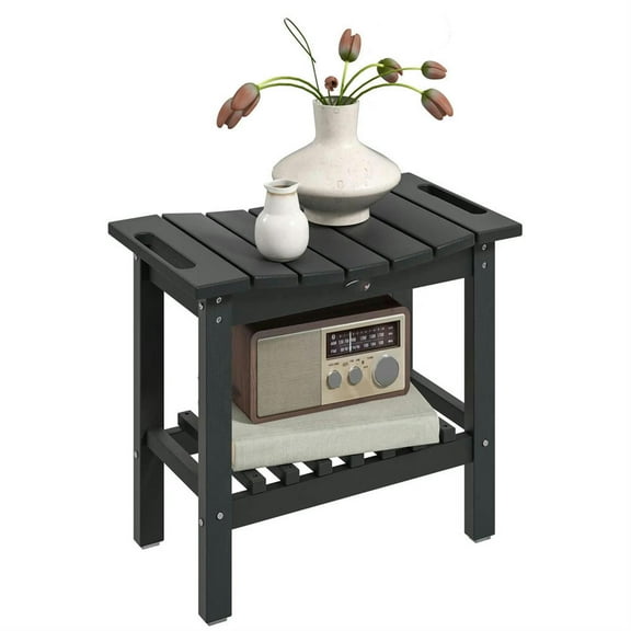 Demi Bonn 20" HDPE Shower Bench, Waterproof Stool with Handle, Storage Shelf, Non-Slip Pads, Indoor/Outdoor for Bathroom, Black