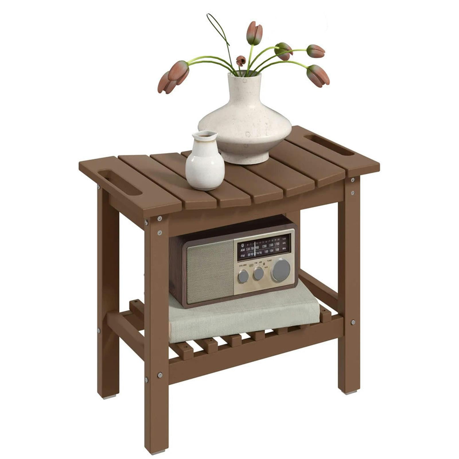 Demi Bonn 20" HDPE Shower Bench, Waterproof Stool with Handle, Storage Shelf, Non-Slip Pads, Indoor/Outdoor for Bathroom, Brown