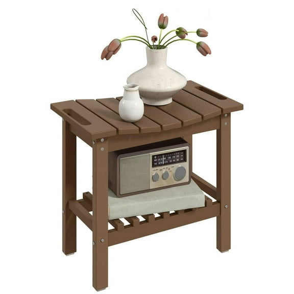 Demi Bonn 20" HDPE Shower Bench, Waterproof Stool with Handle, Storage Shelf, Non-Slip Pads, Indoor/Outdoor for Bathroom, Brown