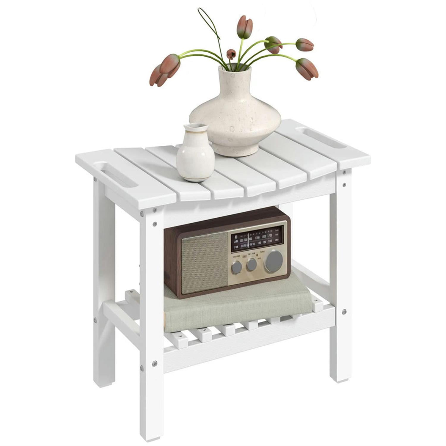 Demi Bonn 20" HDPE Shower Bench, Waterproof Stool with Handle, Storage Shelf, Non-Slip Pads, Indoor/Outdoor for Bathroom, White