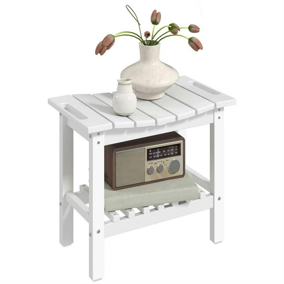 Demi Bonn 20" HDPE Shower Bench, Waterproof Stool with Handle, Storage Shelf, Non-Slip Pads, Indoor/Outdoor for Bathroom, White