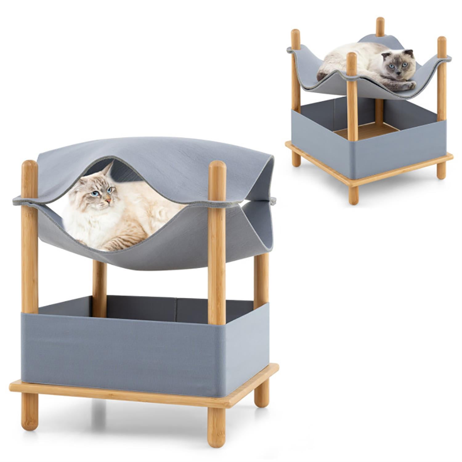 Kadyn 21" 2-Tier Pet Bed Frame with Semi-enclosed Condo and Removable Clothes for Indoor Small Pets Such As Puppies Cats Rabbits, Gray