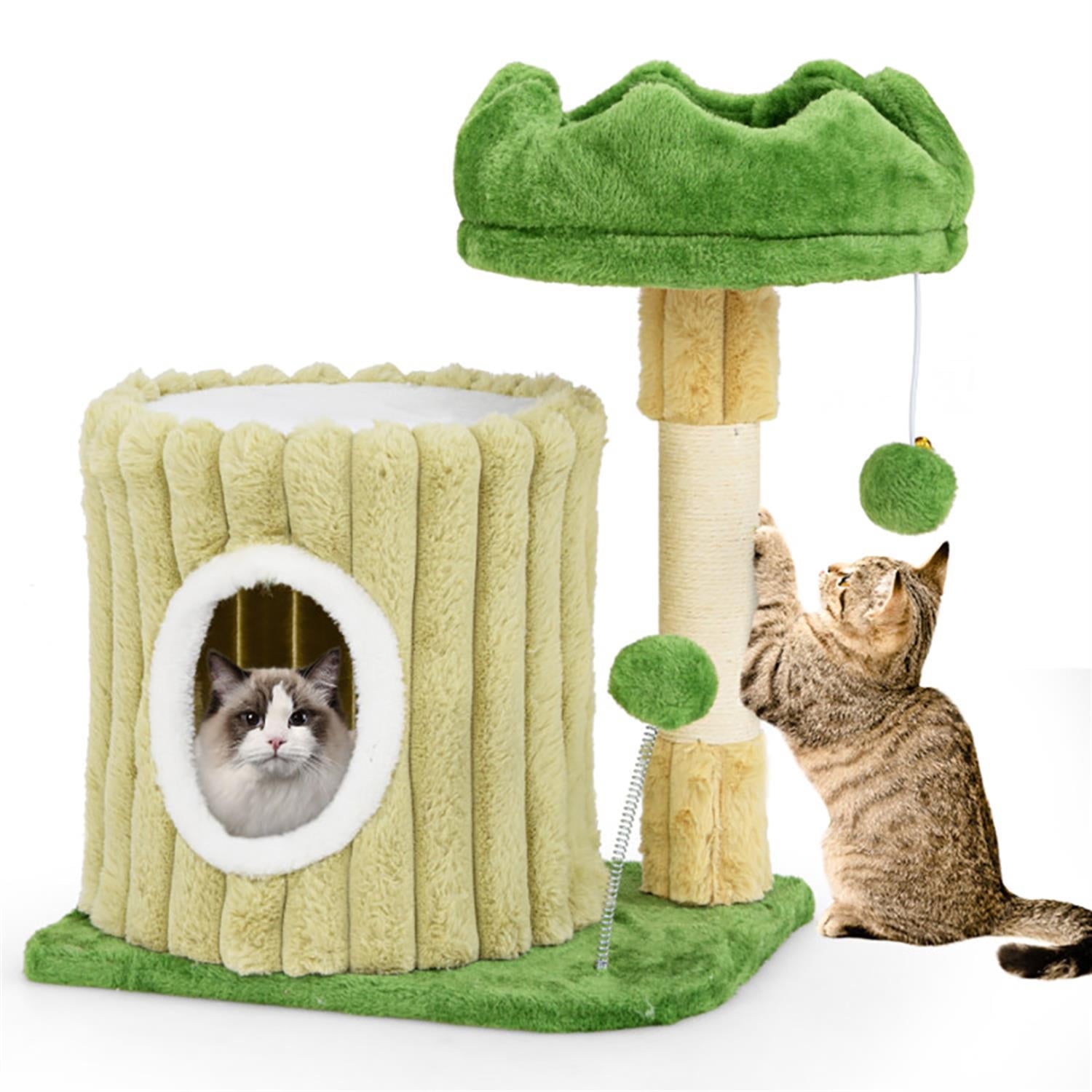 Kadyn 21" Cat Tree with Toy, Cat Tower Condo for Indoor Cats with Condos, Cozy Top Perch and Sisal Scratching Posts, Green
