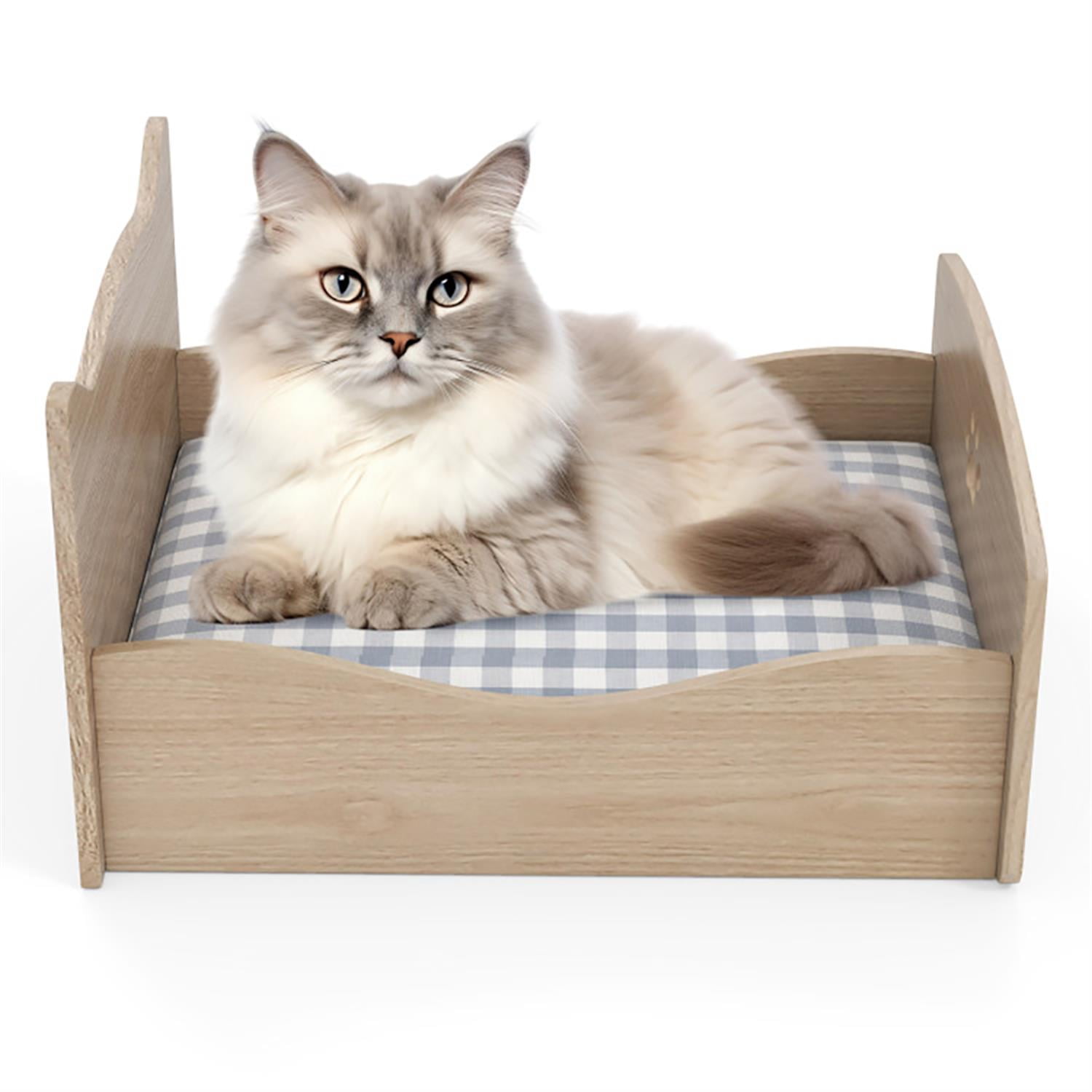 Kadyn 21" Elevated Pet Bed Frame with Rails and Cute Headboards for Indoor Small Pets Such As Puppies Cats Rabbits and Guinea Pigs, Beige